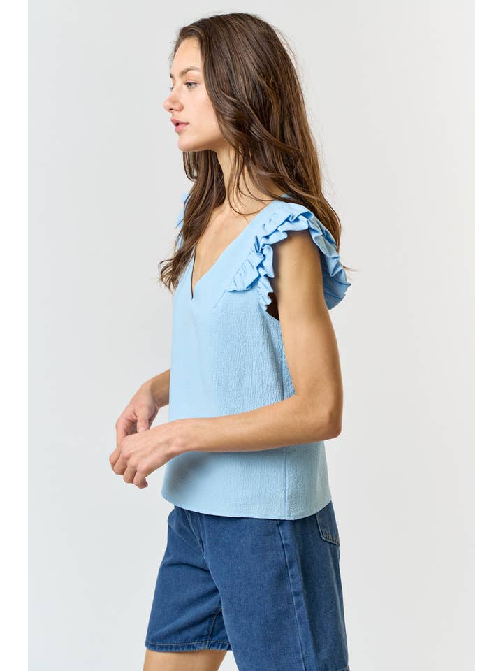 Lalavon - Wholesale Blouse - Women's - LT5553Â Ruffled Detail V Neck Top