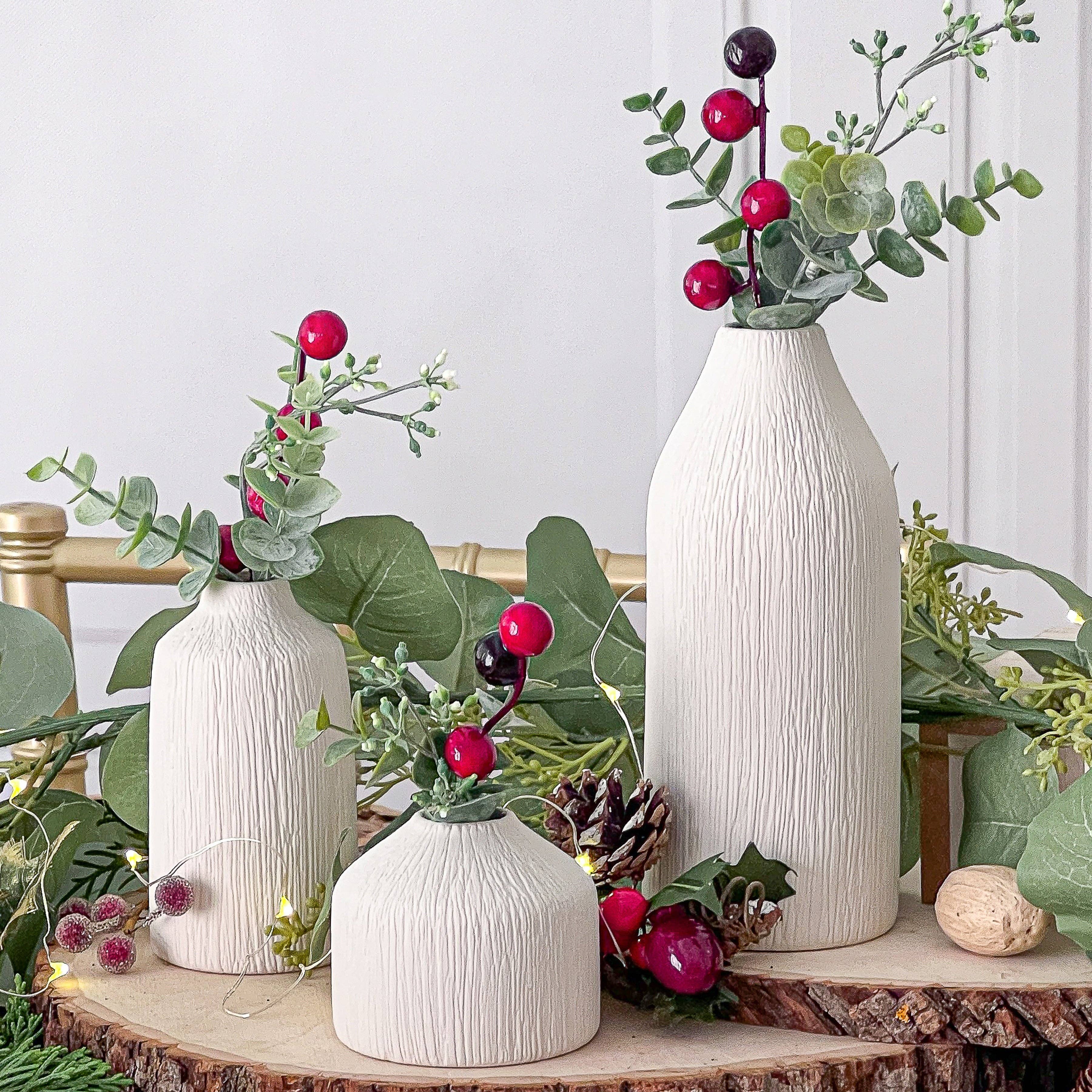 Kate Aspen - Wholesale Vase - Boho Ceramic Bud Vase - White (Set of 3)6