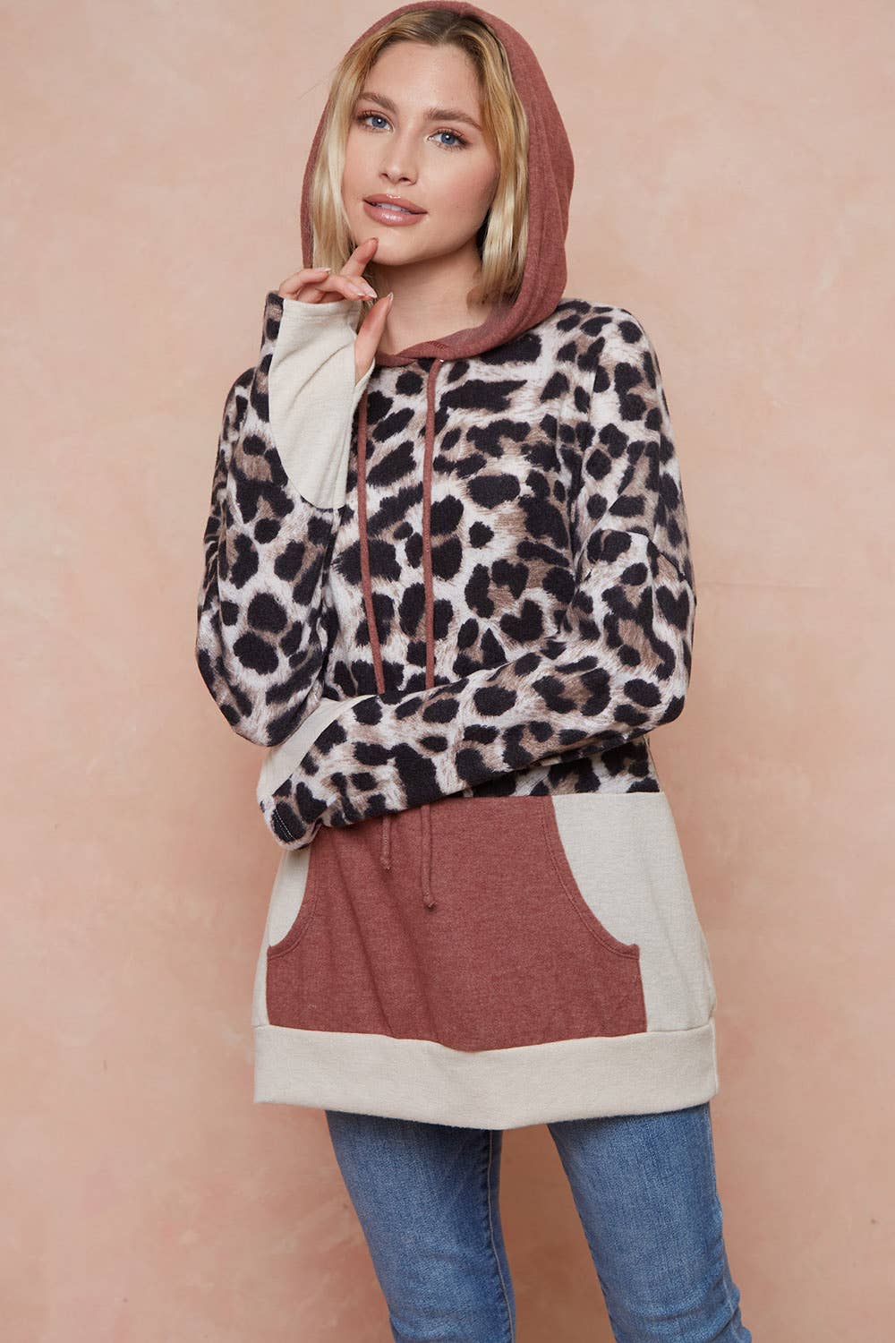 Moonshot Clothing - Wholesale Hoodie - Women's - MST2826-Against All Odds Leopard Colorblock Hoodie16