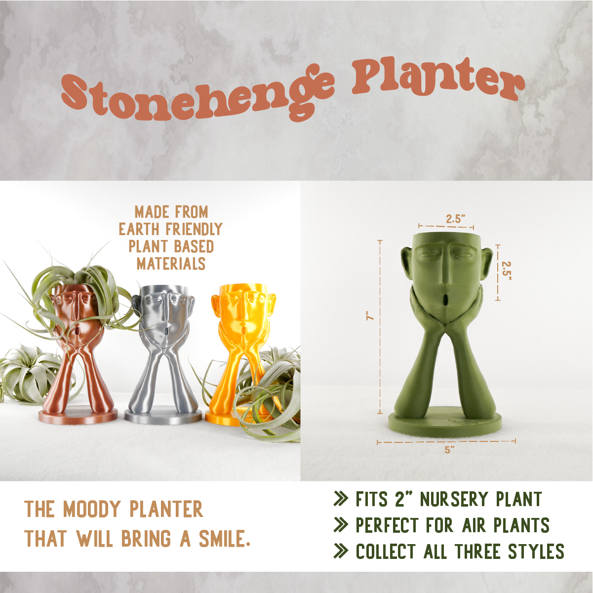 Rosebud Homegoods - Vente Pot - Support pour plantes gonflables Stonehenge, joli pot à tête, cadeau de décoration unique15