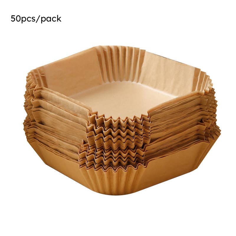 Brown 50-Pack Silicone Oil Paper Liners for Square Air Fryers for wholesale on Faire0