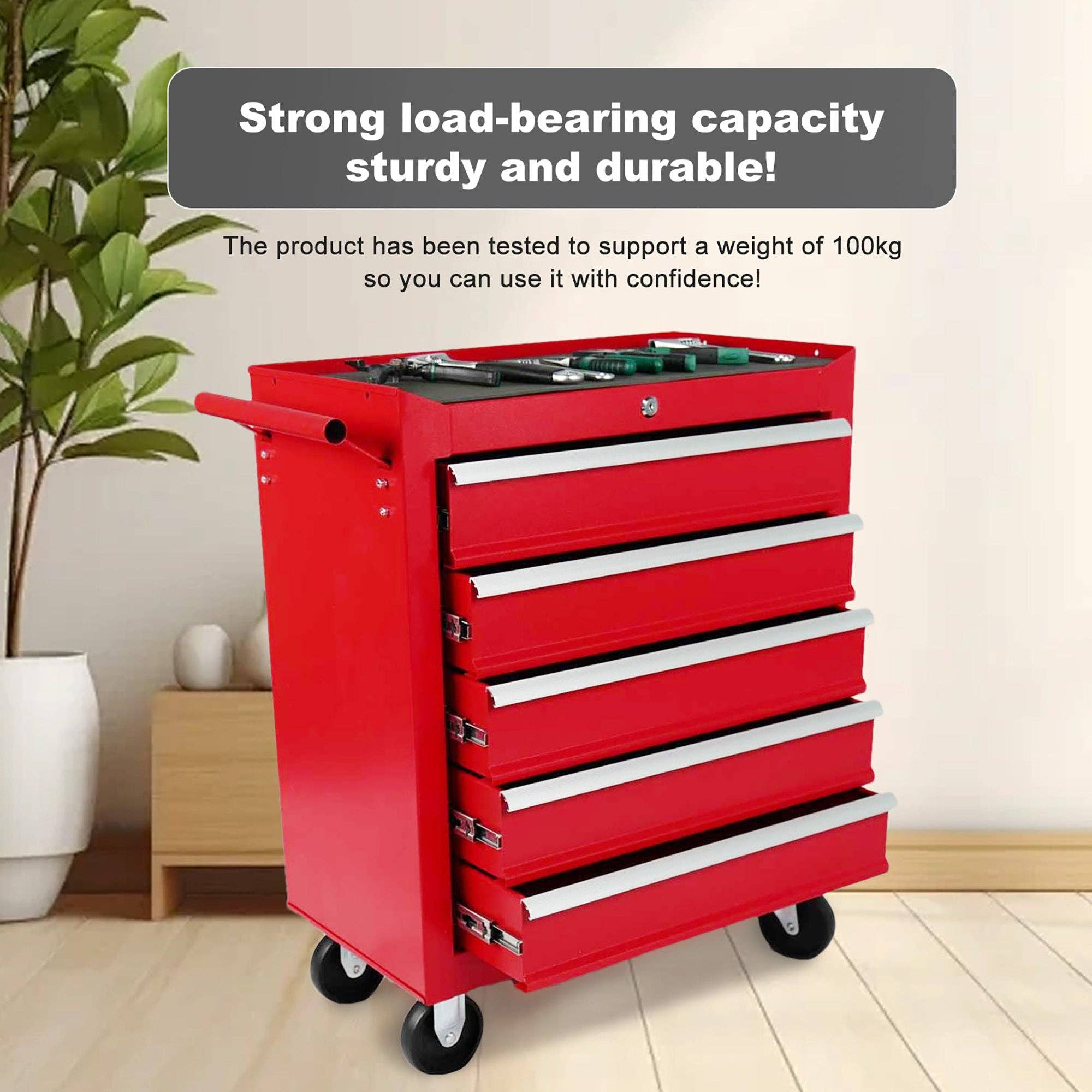 39F Inc. - Wholesale Tool Set - 5-Drawer Red Steel Rolling Tool Chest with Locking System1