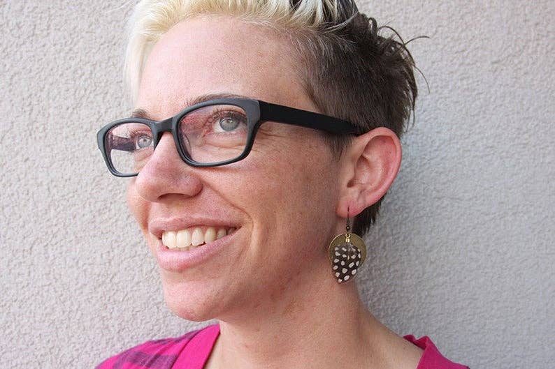 daniAWESOME - Wholesale Dangle Earrings - Brass Coin and Guinea Hen Feather Earrings2