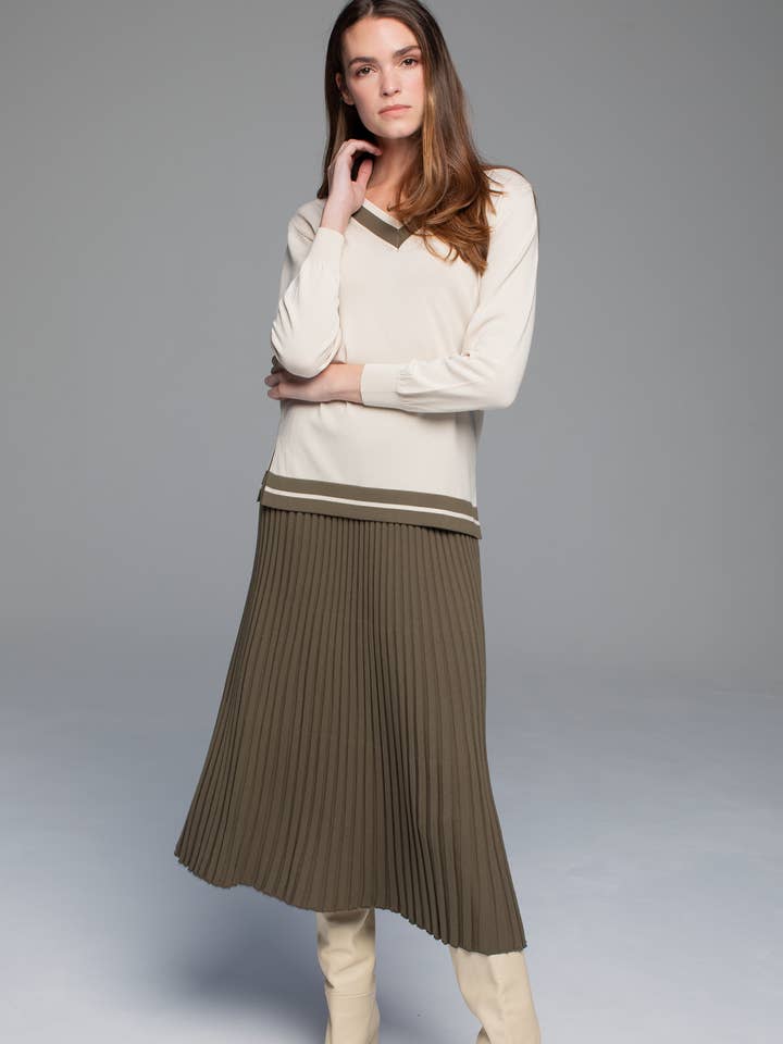 KHAKI PLEATED SKIRT for wholesale by TACHI AND ZUCCA