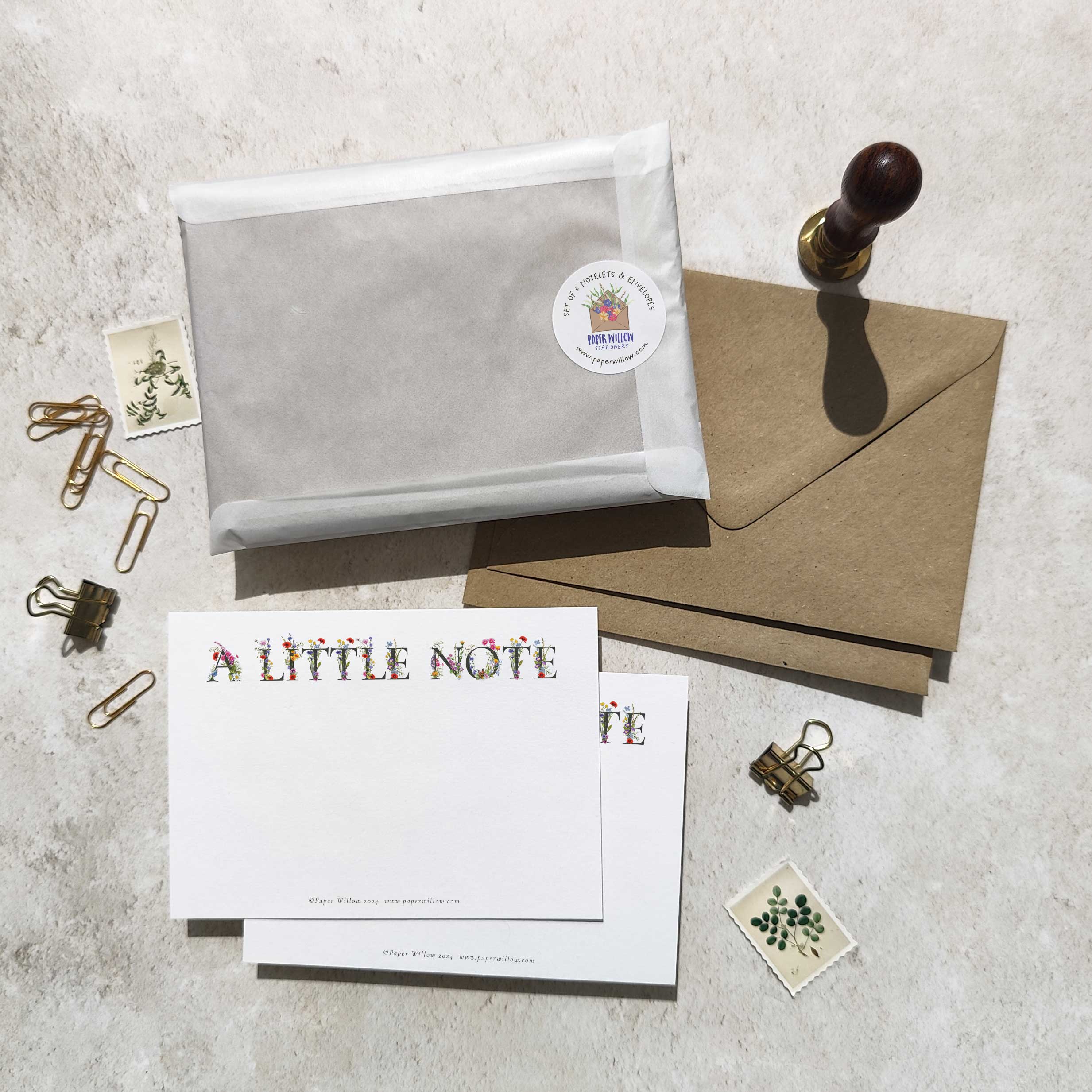 Paper Willow – wholesale Stationery/notecard set – A Little Note Notelets and Envelopes Set of 6 Cards2