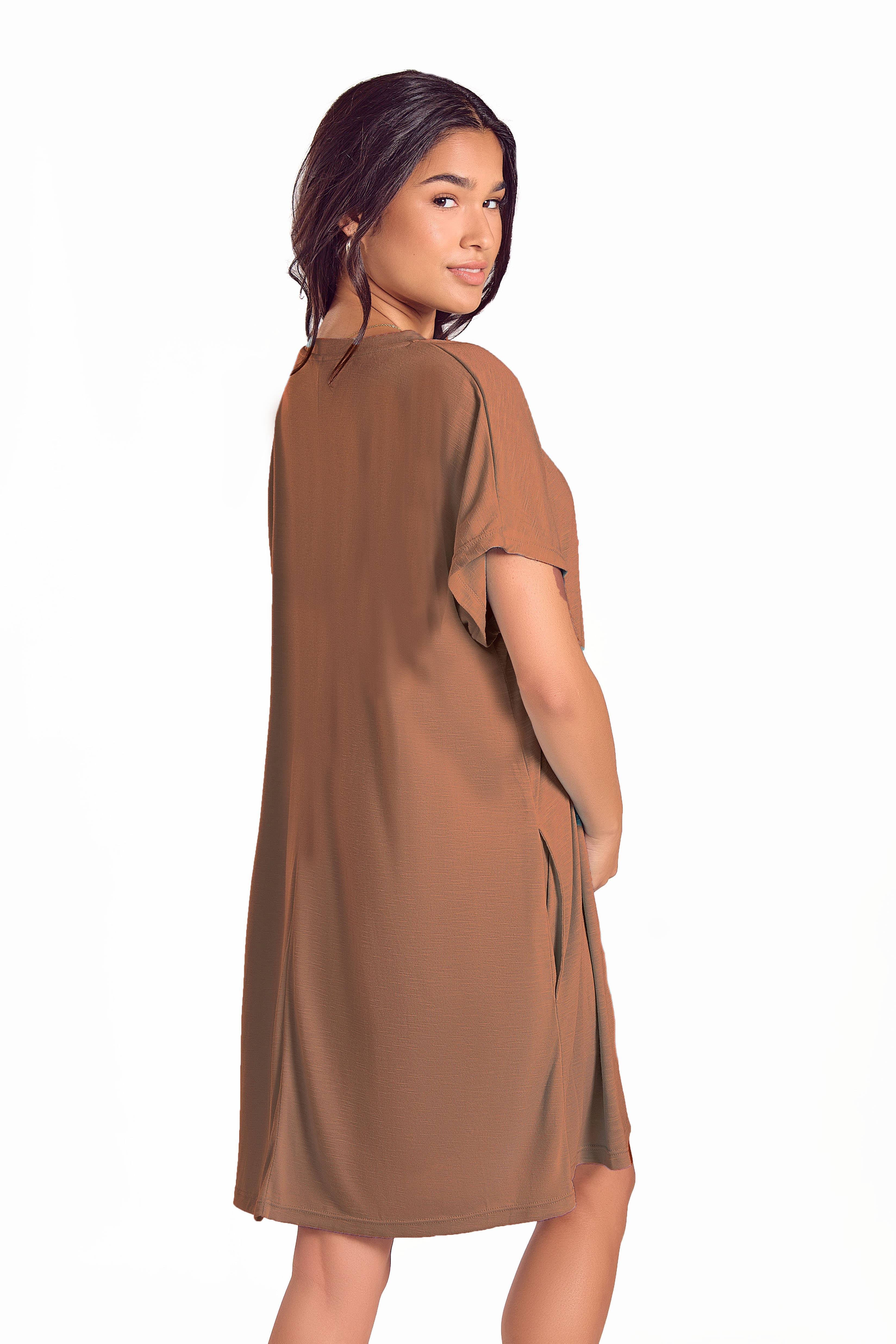 iCollection - Wholesale Nightgown - Women's - Cambria Plus Size Night Shirt-Dress with Side Pockets2