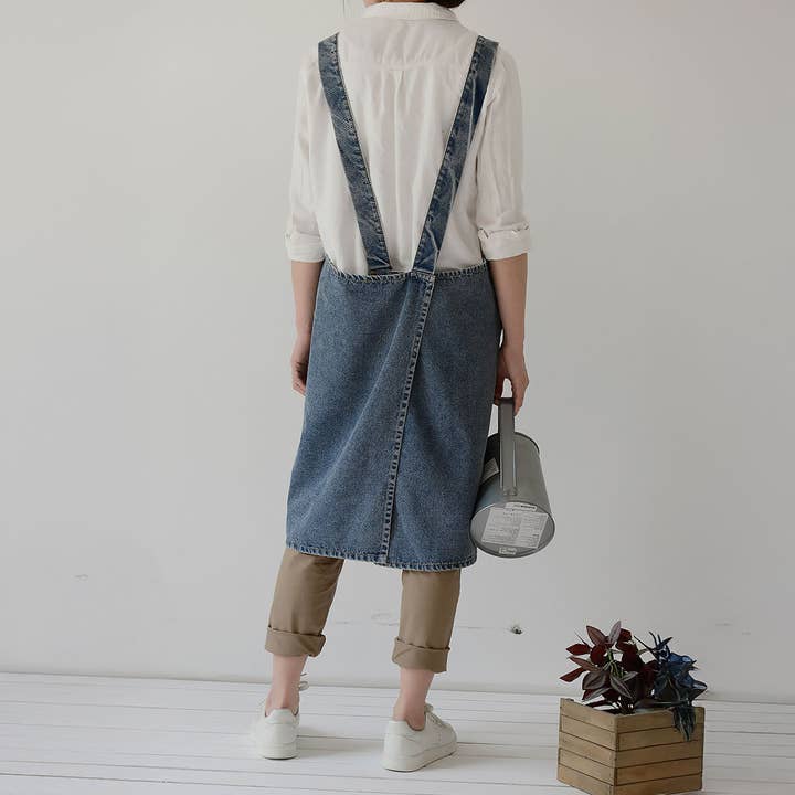 ACCITY - Wholesale Apron - Cotton Canvas Washed Denim Apron with pockets_CWMM32962