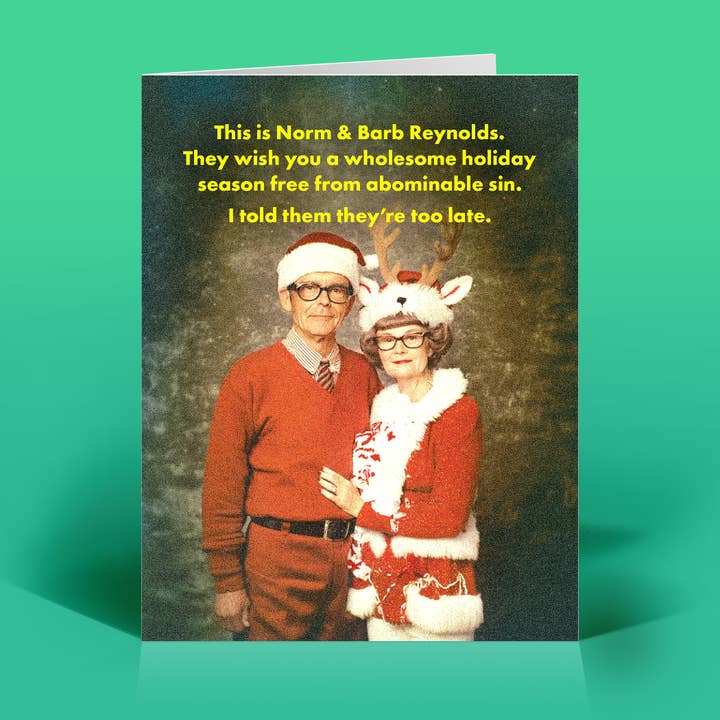 Norm och Barbs julkort för wholesale av The Raccoon Society