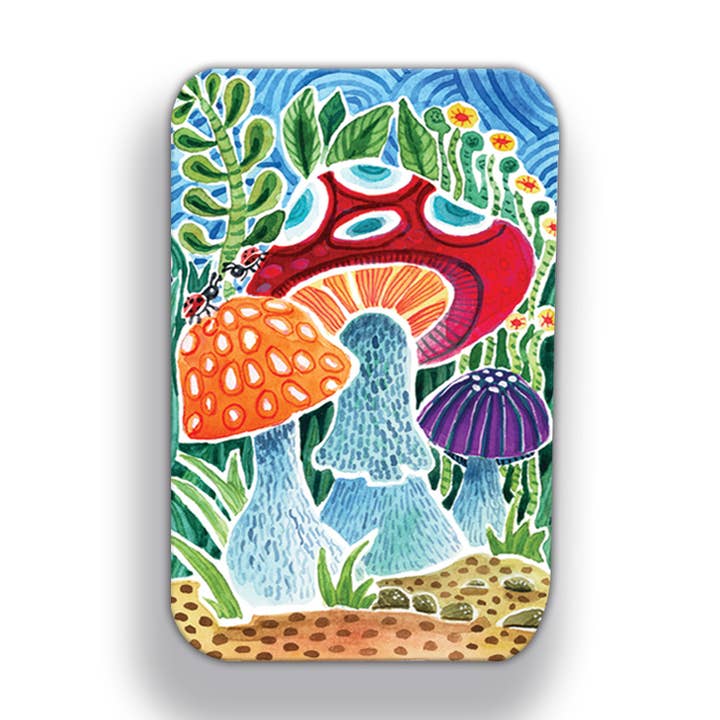 Mushroom and Ladybugs Wood Magnet for wholesale by Mary M Spencer Design