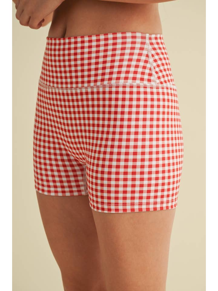 KIMBERLY C - Wholesale Athletic Shorts - Women's - Gingham Print Mid-Rise Mini Shorts48