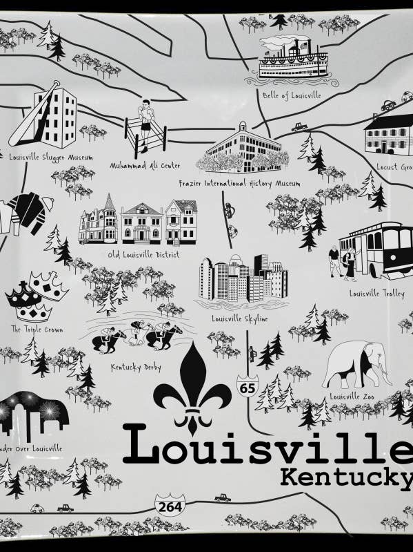 Louisville B&W Map Large Square Platter for wholesale by The Dish