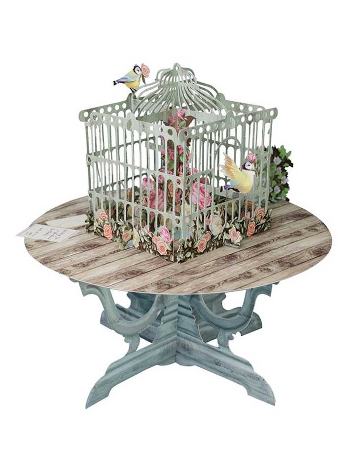 3D POP UP Bird Cage Table Blank Greeting Card for wholesale by Notes & Queries, Inc.