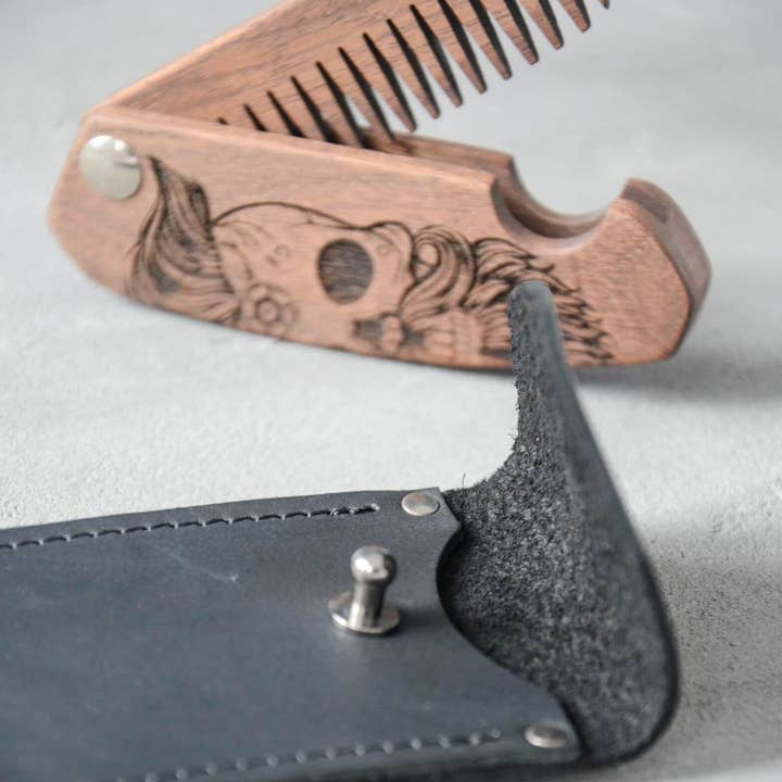 EnjoyTheWood - Vente Brosse/peigne à barbe - Peigne à barbe en bois - Sugar Skull1