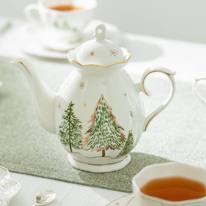 Grace Teaware - Wholesale Tea Pot - Christmas Pine Trees 40oz Fine Porcelain Teapot