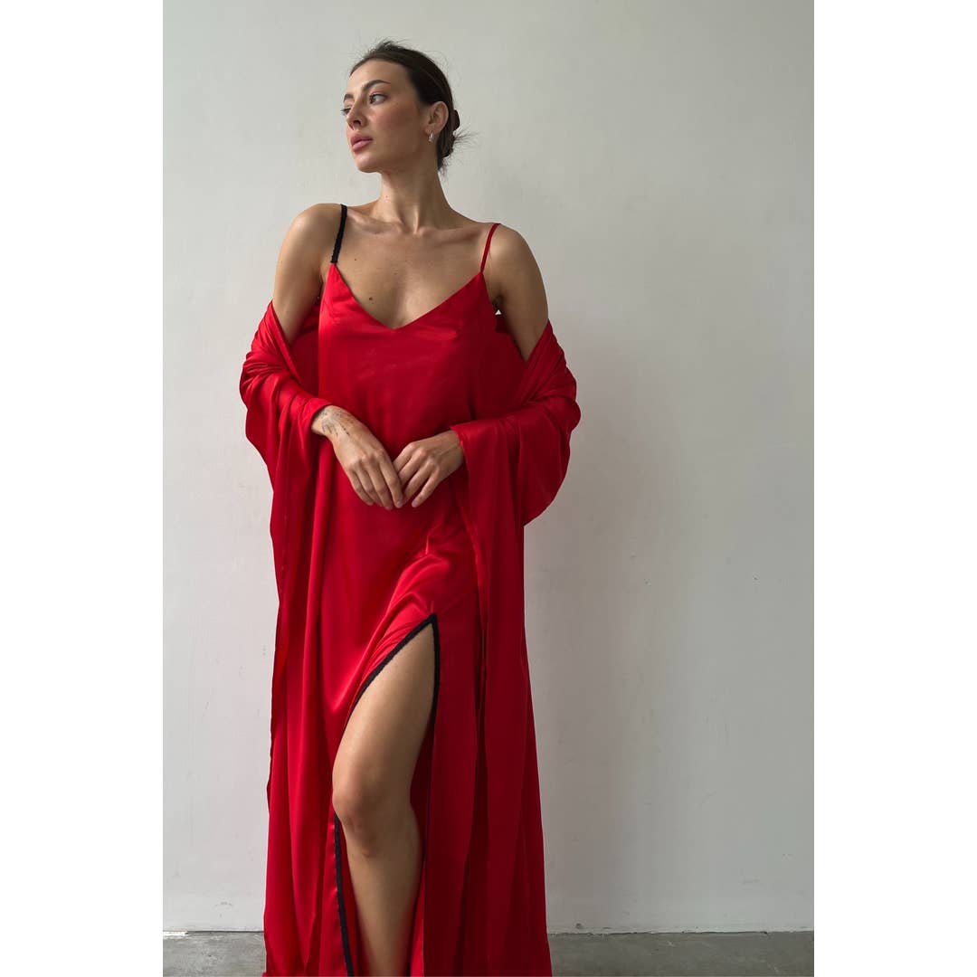 Desire Silky Split Side Gown with lace detail for wholesale by Angie's Showroom