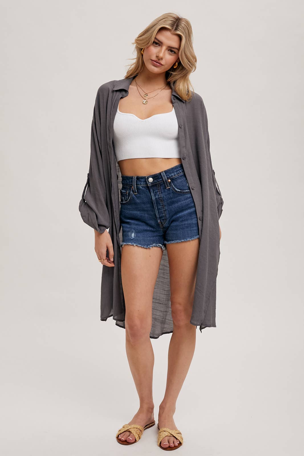 Bluivy - Wholesale Button Down Shirt - Women's - BUTTON-UP VENTED LONGLINE SHIRT66