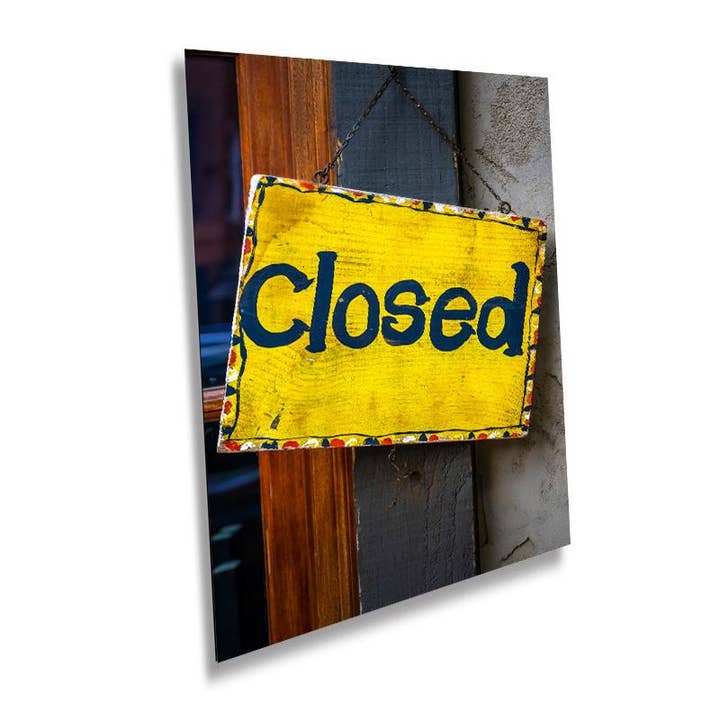 Vintage Closed Sign: Wall Art Print Capturing Closed Wooden Sign in Detail Metal Vintage Wooden Signage NC Aluminum/Acrylic/Metal/Canvas for wholesale by Images By Cheri
