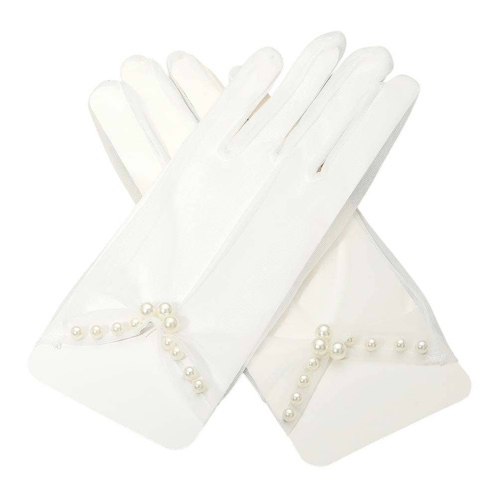Sensibling Corp. - Wholesale Gloves – Women's - Dressy Pearl Wrist Detail Sheer Gloves2