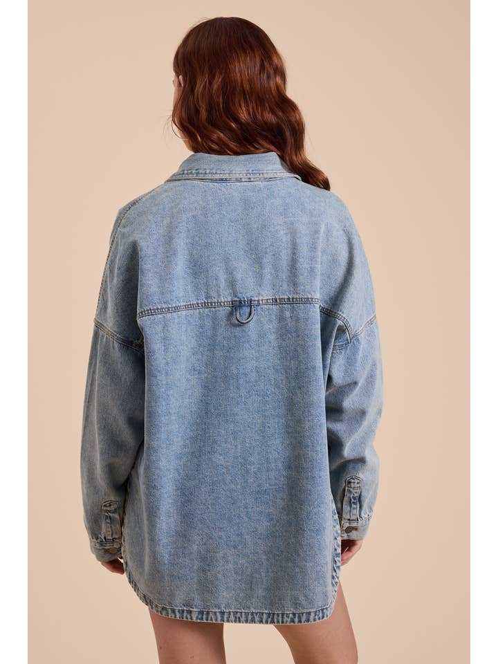 MIOU MUSE - Wholesale Shirt Jacket/Shacket - Women's - J3037 WASHED SNAP BUTTON DENIM SHACKET