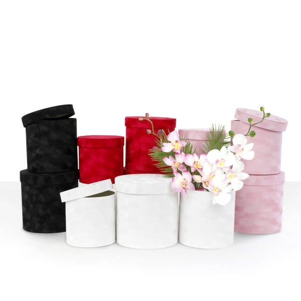 Elegant Design Supply - Wholesale Decorative Box - Chic Velvet Round Flower Box with Lid6