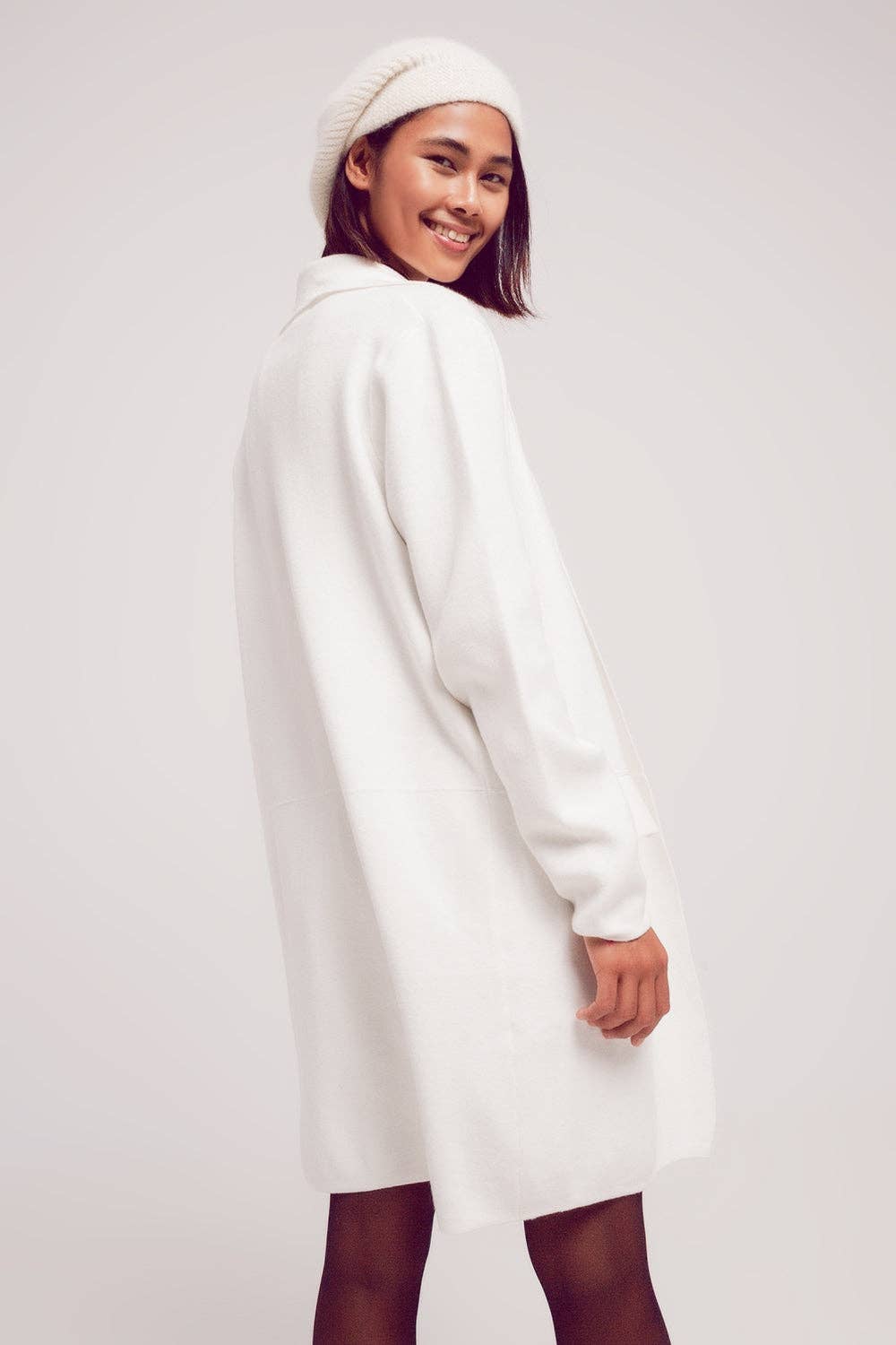 White oversized collar maxi cardigan in cream for wholesale on Faire4