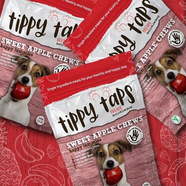 Tippy Taps Treats - Wholesale Pet Treats - Dog - Natural Dog Treats, Sweet Apple Chews 100gr, Vegan Gluten Fr4