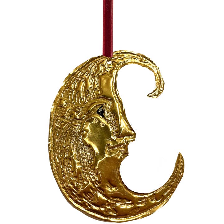 Meg Fatharly - Wholesale Ornament - Tin Embossing Moon Ornament with Ribbon