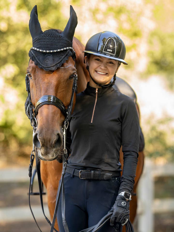 Equestrian Artisans - Wholesale Athletic Top - Women's - Black and Rose Gold Women's Equestrian Sun Shirt1