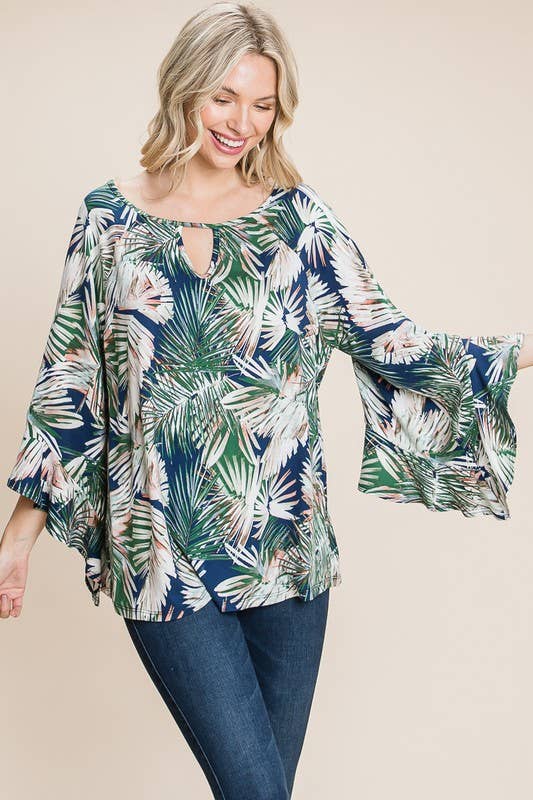 Emerald Collection – Großhandel Bluse – Damen – ETK-8530 Tropische Glockenärmel Schlüsselloch-Oberteil2