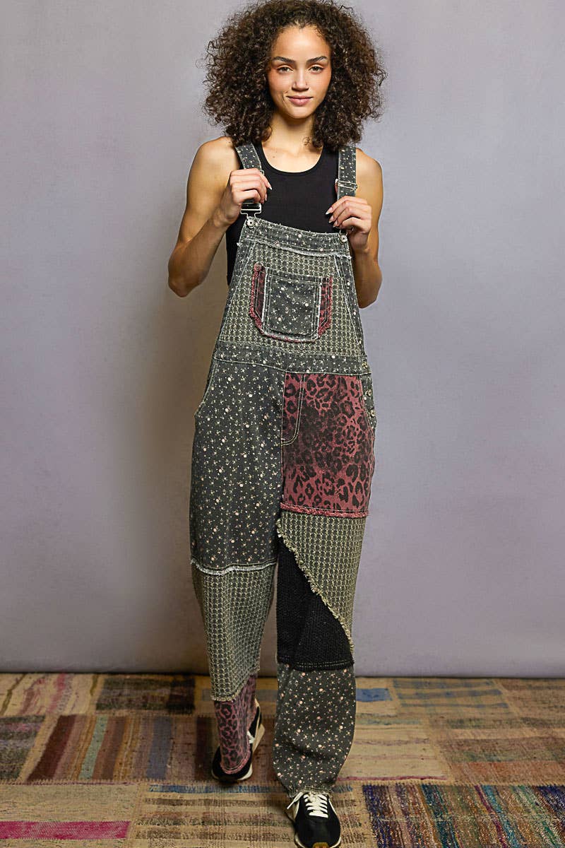 Pol Clothing - Wholesale Overalls - Women's - Animal printed floral print frayed edge twill woven overalls2