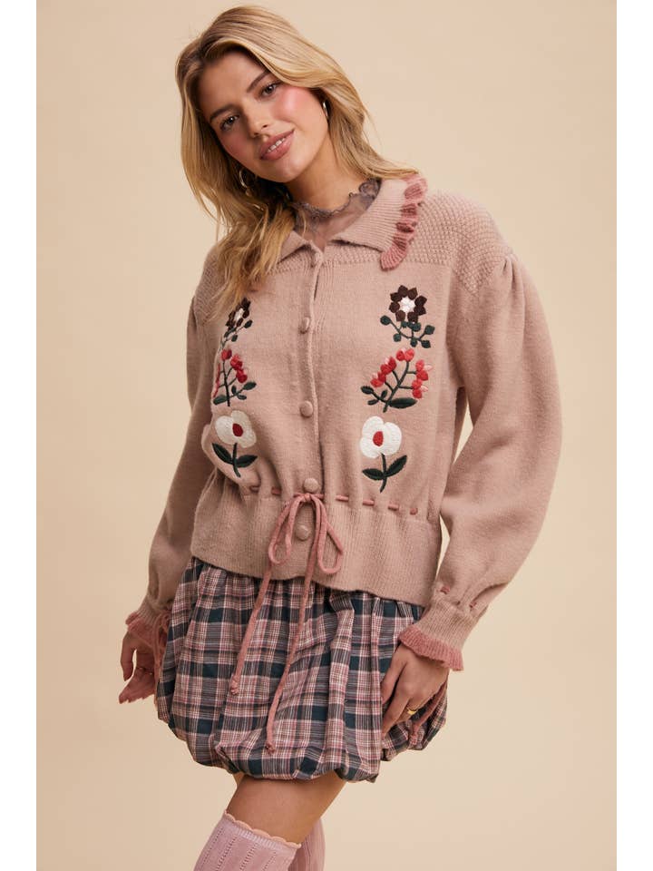 Listicle - Vendita all'ingrosso Cardigan - Donna - Cardigan Maglione Ricamato a Fiori4