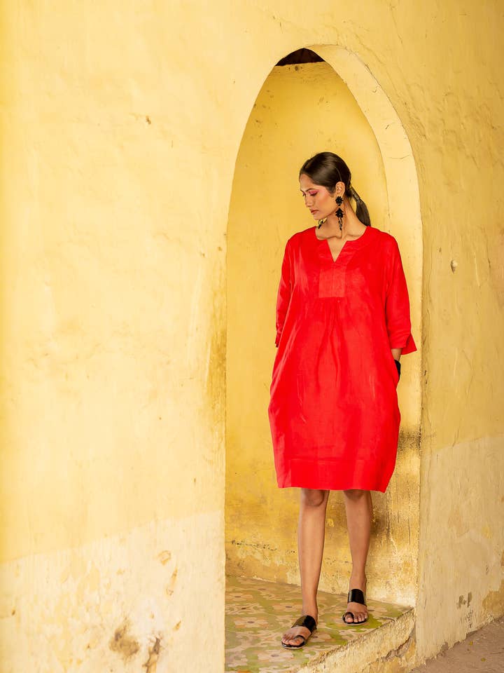 NoLoGo-chic - Wholesale Dress - Women's - Lifestyle Linen Tunic Dress Rosehip-Red