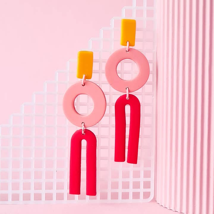 Memphis Style Polymer Clay Geometric Earrings for wholesale by Mono