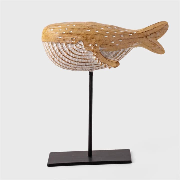 Carved Whale on Stand, Natural,6.7x2.6x7.5", Polyresin, bbx for wholesale by Truu Design