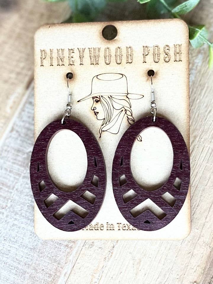 Orecchini in legno boho western granata per la vendita all'ingrosso da parte di Pineywood Posh