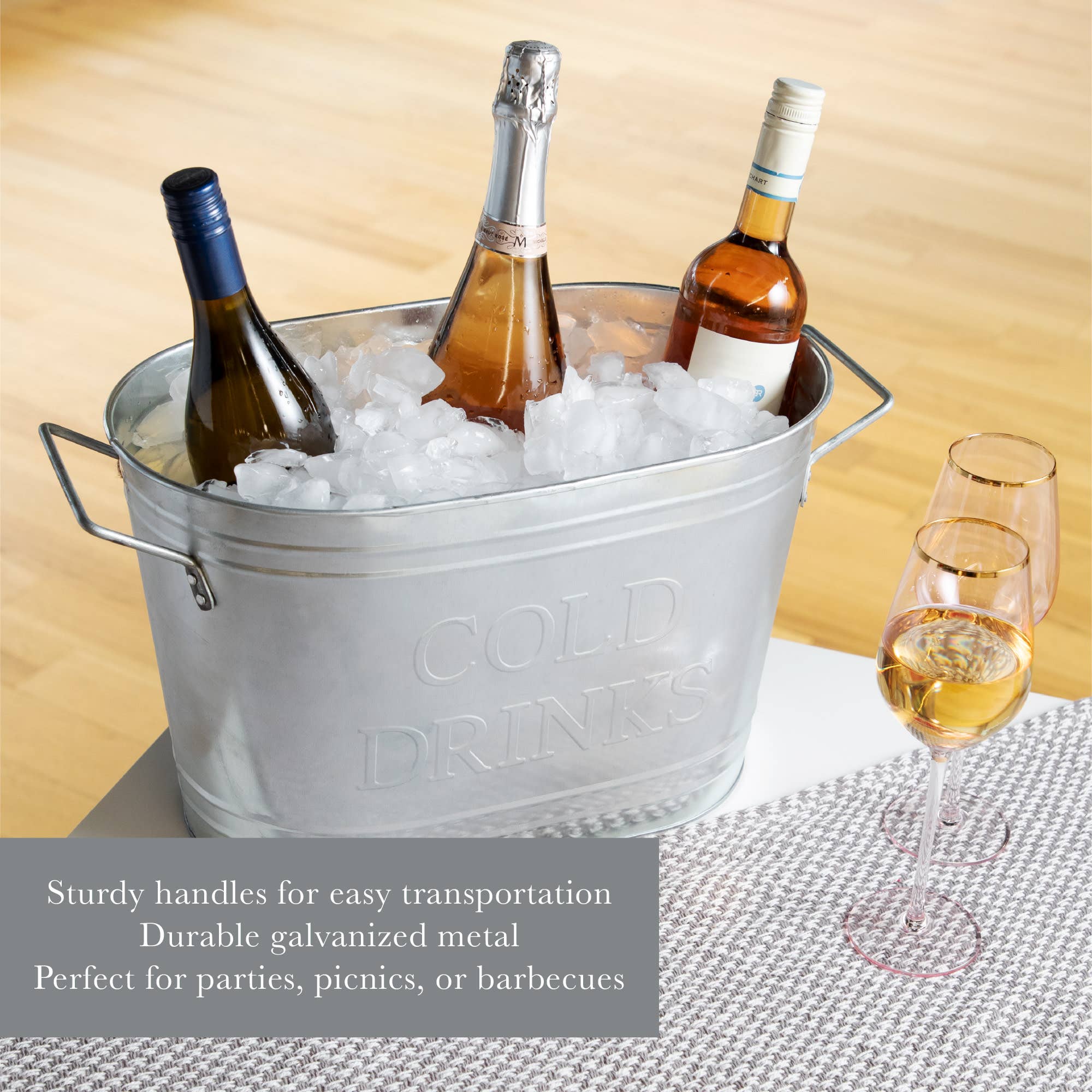 Twine - Wholesale Ice Bucket - Galvanized Metal Beverage Tub with Handles Cold Drinks6