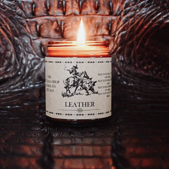 The Gift Gala Shop Candle Co. - Wholesale Jar/filled candle - “Leather” Western Soy Candles | Amber Rustic Soy Candle