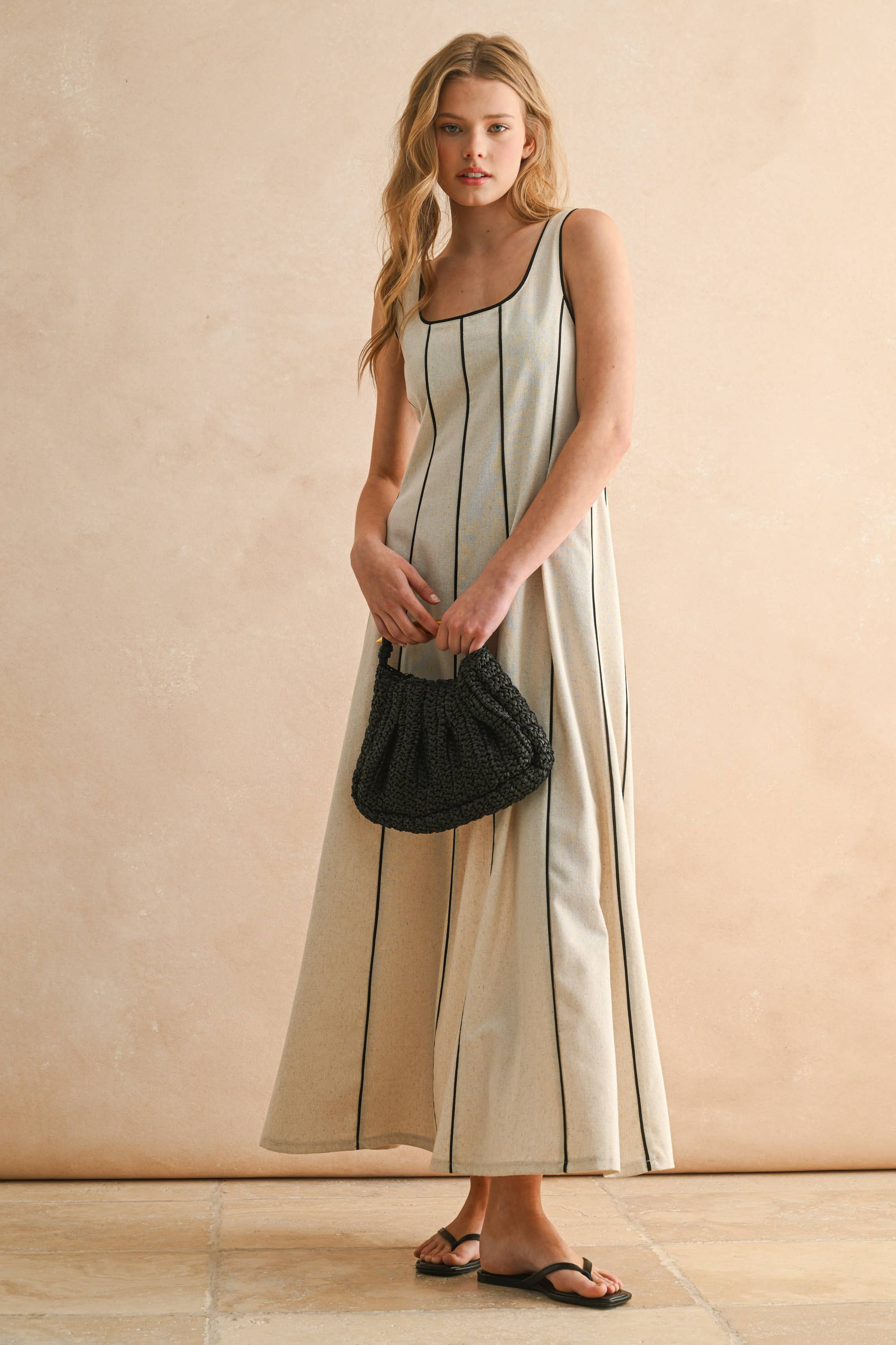 MIOU MUSE - Wholesale Dress - Women's - D5034   PIPING DETAILED PANEL LONG DRESS8