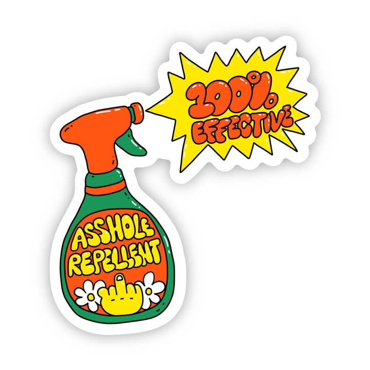 "Asshole Repellent: 100% Effective" Sticker for wholesale by Big Moods