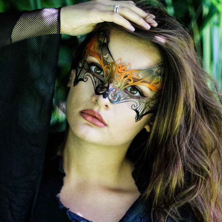 Colombina Flagermus maske - orange/sort for engroshandel hos Regalmoda