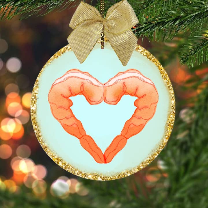 shrimp heart gold Christmas ornament for wholesale by on the Bayou