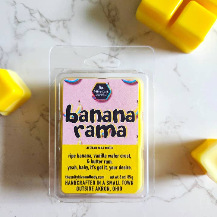 Bananarama wax melts, banana dessert, 80s for wholesale by the salty hive home & body llc
