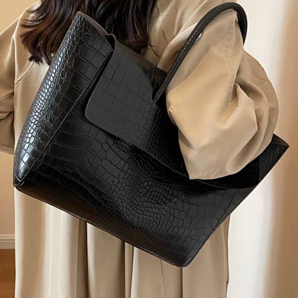 Sheer Trend - Wholesale Draagtas - Dames - Effen kleur handtassen met gesplitste naden en draagtas5