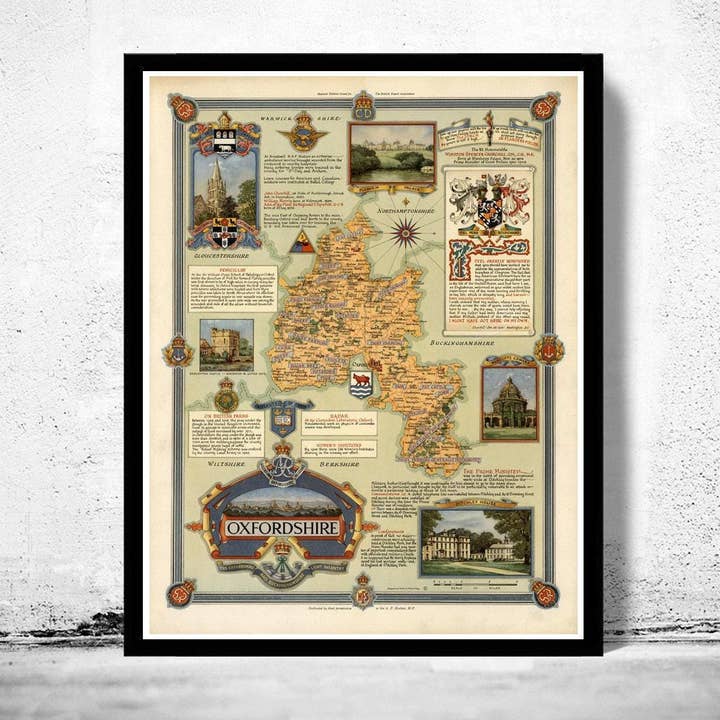 Vieille carte de l'Oxfordshire 1940 Carte vintage d'Oxford Oxfordshire | Impression d'art mural de carte vintage pour la vente par OldCityPrints - Old Maps and Posters