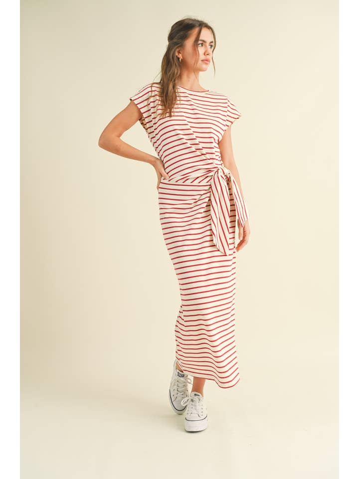 MIOU MUSE - Wholesale Dress - Women's - D3620 STRIPE PATTERN KNOT DETAIL DRESS