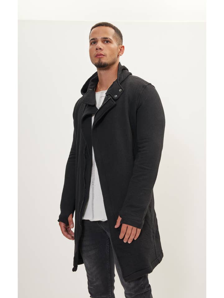 ZWART Asymmetrisch vest voor heren, ritssluiting met capuchon, zwart voor groothandel op Faire