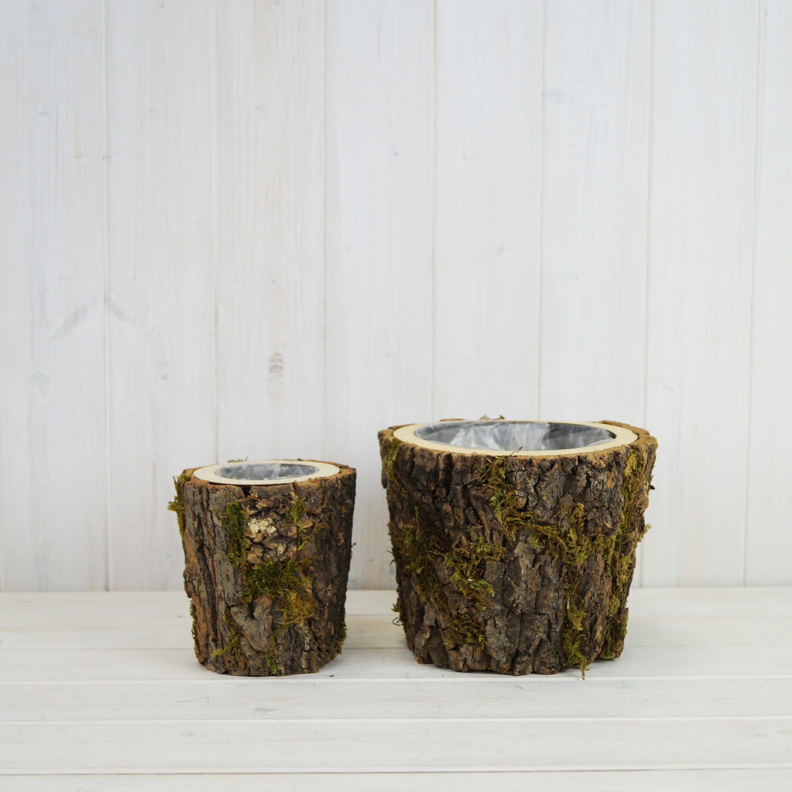 Satchville - Wholesale Plant pot - Set Of Two Round Mossed Bark Wooden Pot0