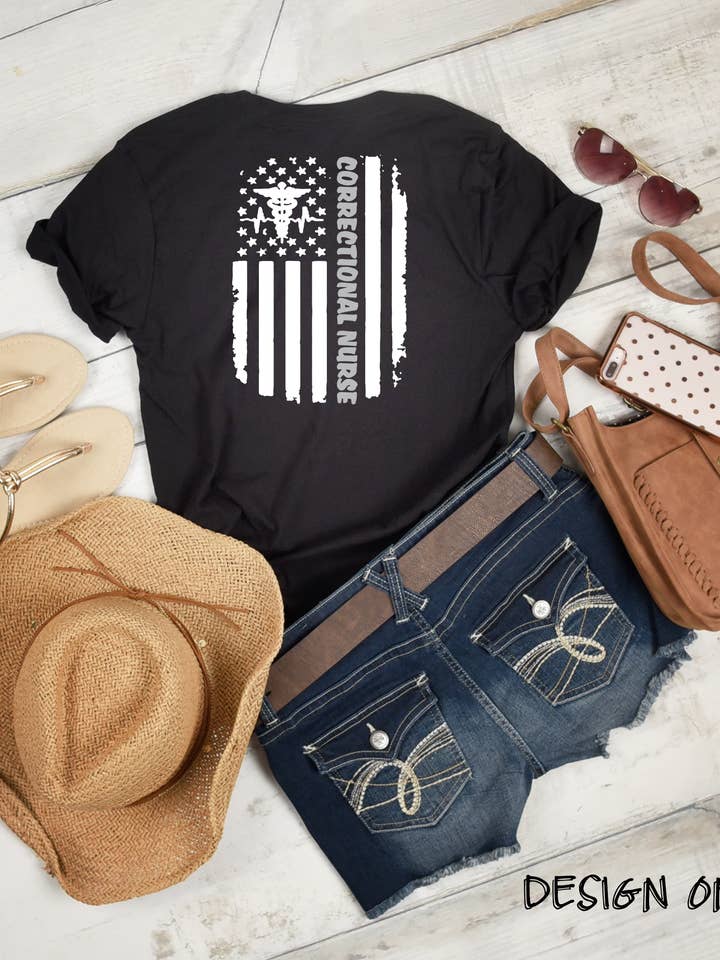 Correctional Nurse Distressed American Flag Short Sleeve for wholesale by Whiskey Belle