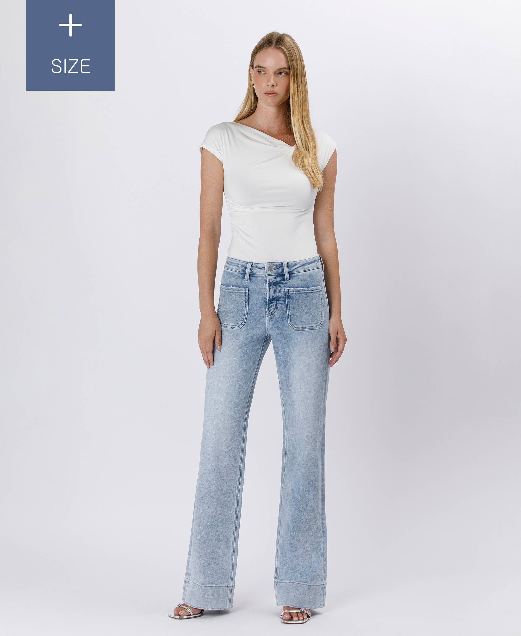 TENTAR JEANS ACAMPANADOS CON DOBLADILLO DE PANTALÓN DE TALLE ALTO DE TALLA GRANDE LV1602-P de venta al por mayor en Faire7