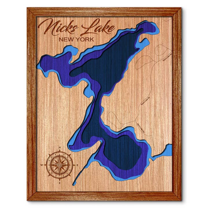 Nicks Lake, NY Dybdekort - Hjem & Vægdekoration Kunst for engroshandel hos Premier Gifts and More